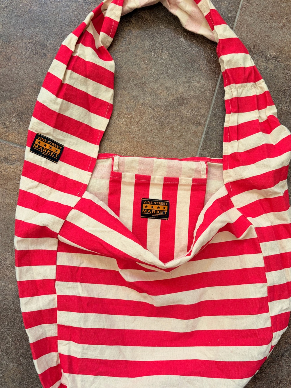 Vine Street Apparel Red and White Striped Canvas Shoulder Bag